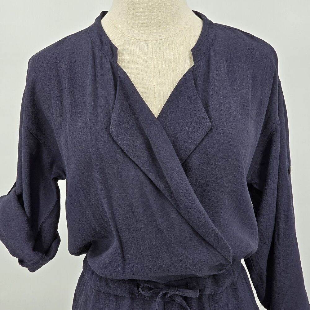 Madwell Novelist Jumpsuit Sz XS Navy Wrap Snap Drawstring 3/4 Sleeve E8289